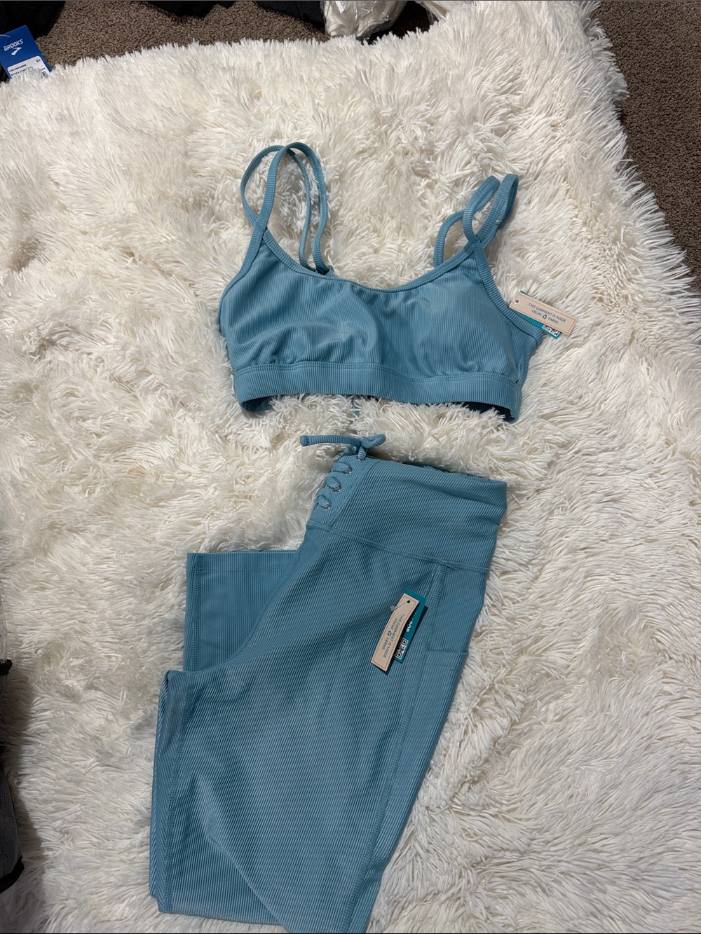 Adore Me Ribbed Seamless Bralette & High-Waist Leggings Set - Light Blue